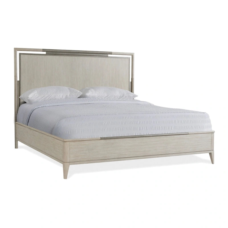 Ensemble de chambre à coucher Roundhill Furniture Mantalia en bois massif, lit à panneau, commode, miroir, 2 tables de chevet et banc, couleur champagne
