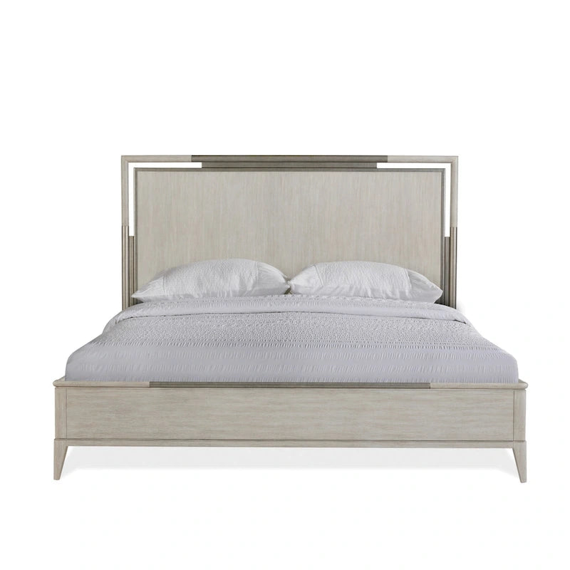 Ensemble de chambre à coucher Roundhill Furniture Mantalia en bois massif, lit à panneau, commode, miroir, 2 tables de chevet et banc, couleur champagne