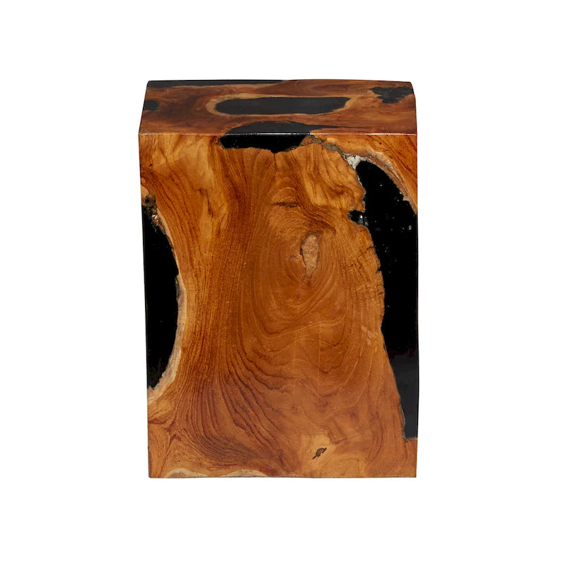 Table d'appoint en teck avec incrustation de résine noire - Marron - Roche River Decor - 11Wx12Lx15H