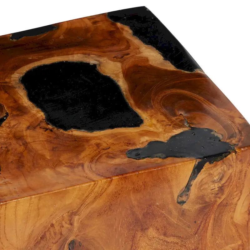 Table d'appoint en teck avec incrustation de résine noire - Marron - Roche River Decor - 11Wx12Lx15H