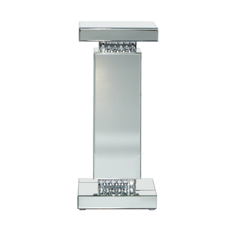 Table piédestal en verre miroir - Argent - Décor Roche River - 12Lx12Px28H