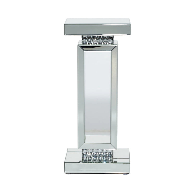 Table piédestal en verre miroir - Argent - Décor Roche River - 12Lx12Px28H