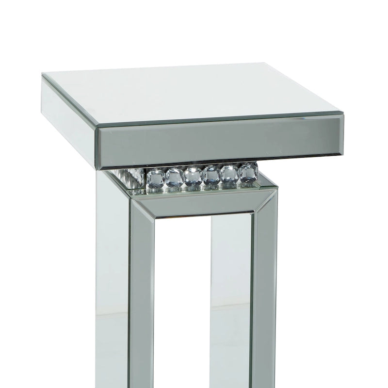 Table piédestal en verre miroir - Argent - Décor Roche River - 12Lx12Px28H