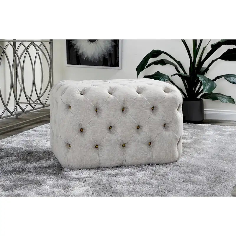 Pouf capitonné en tissu de lin - Beige - Décor Roche River