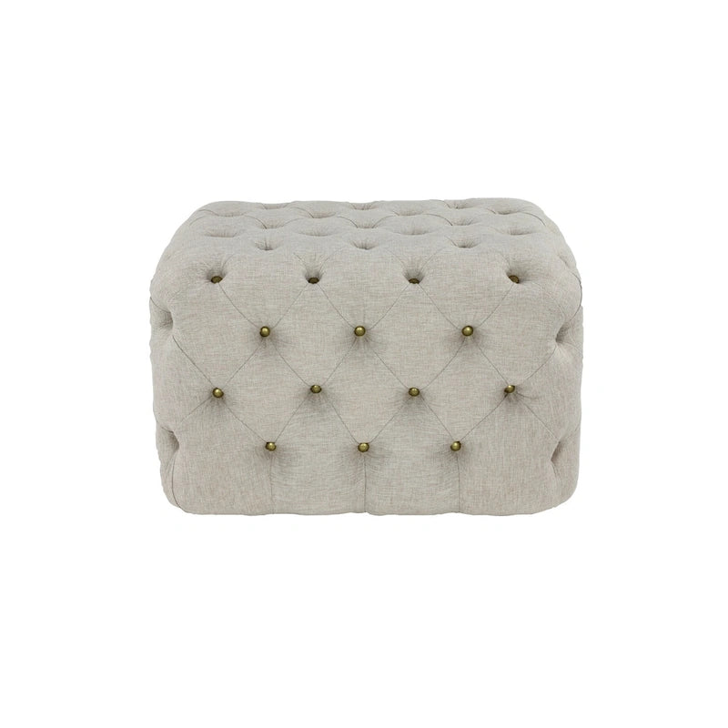 Pouf capitonné en tissu de lin - Beige - Décor Roche River