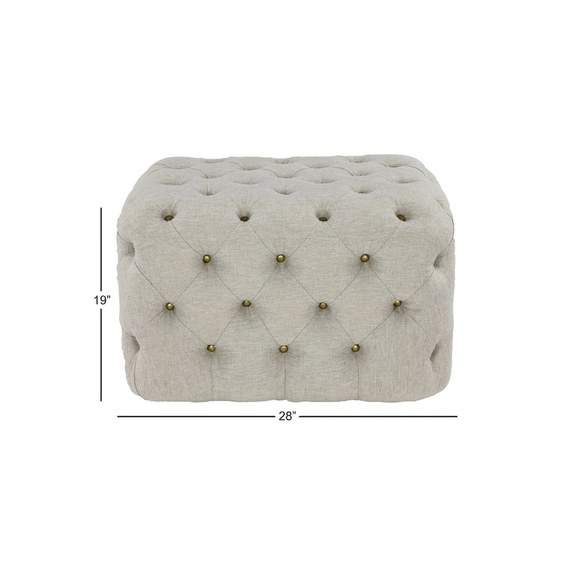Pouf capitonné en tissu de lin - Beige - Décor Roche River