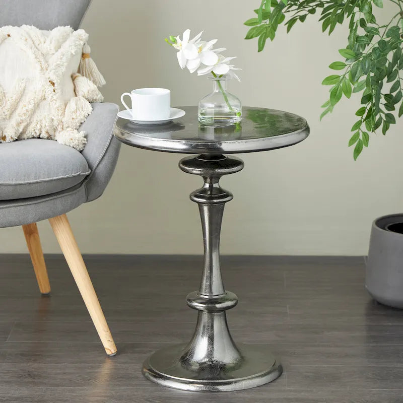 Table d'appoint style métal tourné en aluminium - Noir - Roche River Decor - 18L x 18P x 23H