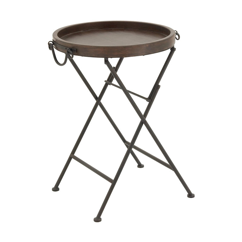 Table d'appoint en métal avec plateau en bois marron - Noir - Décor Roche River - 20L x 20P x 28H