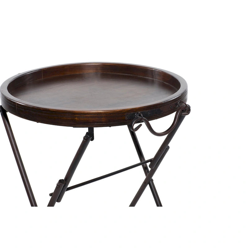 Table d'appoint en métal avec plateau en bois marron - Noir - Décor Roche River - 20L x 20P x 28H