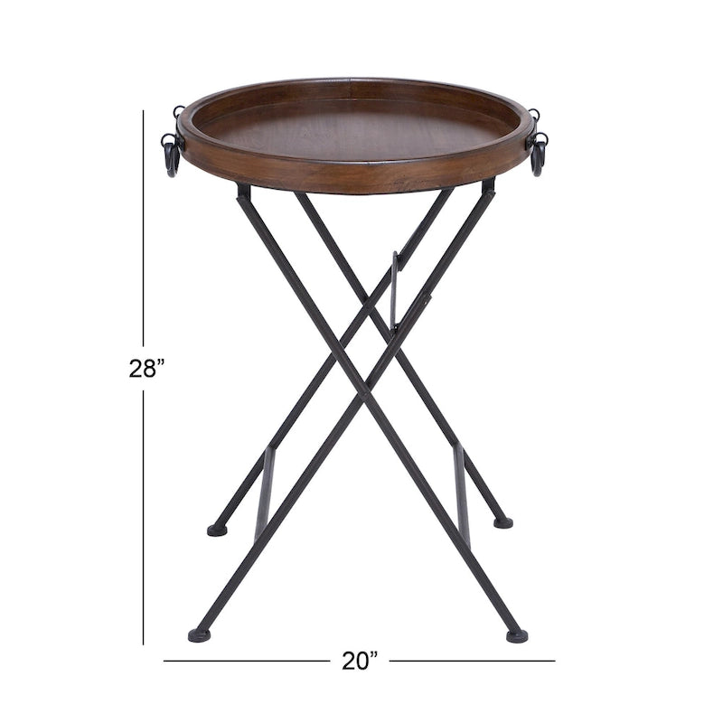 Table d'appoint en métal avec plateau en bois marron - Noir - Décor Roche River - 20L x 20P x 28H