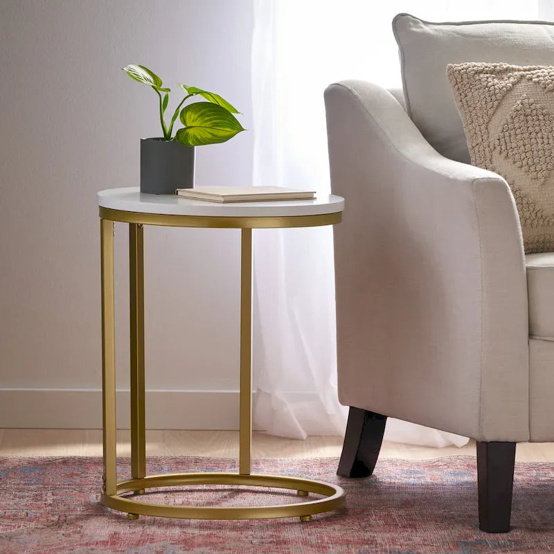 Ingersol Indoor Iron and Faux Wood C Shaped End Table by Christopher Knight Home