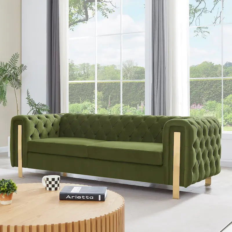 Keyser Modern Glam Tufted Velvet 3 Seater Sofa by Christopher Knight Home - 83.75 L x 34.50 W x 27.25 H