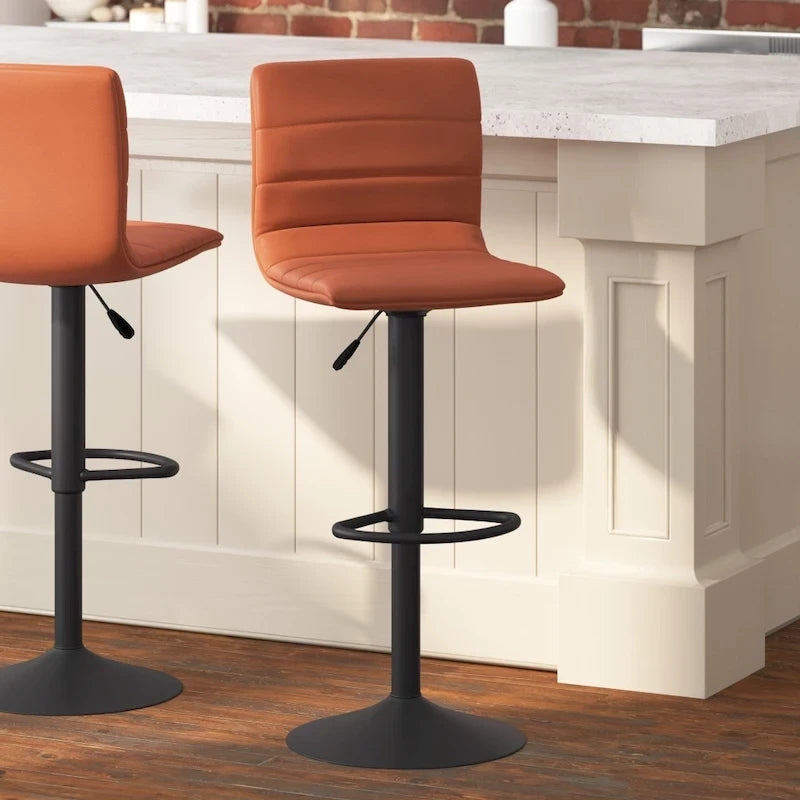 Tabouret de bar pivotant à hauteur réglable avec repose-pieds et surpiqûres modernes