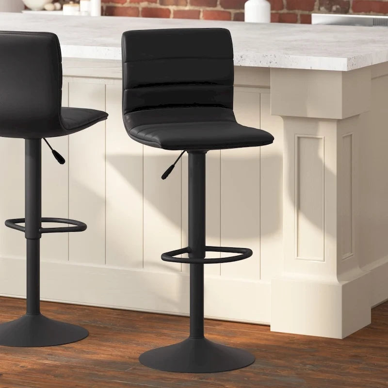 Tabouret de bar pivotant à hauteur réglable avec repose-pieds et surpiqûres modernes