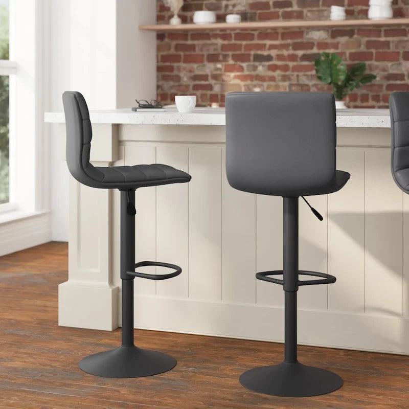 Tabouret de bar pivotant à hauteur réglable avec repose-pieds et surpiqûres modernes