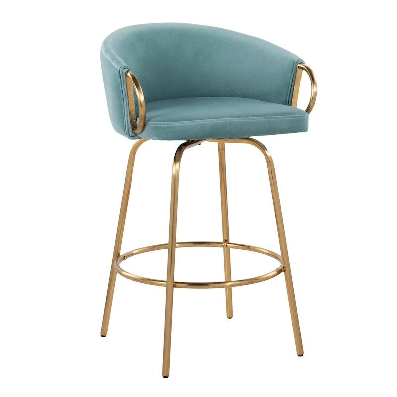 Tabouret de comptoir fixe Silver Orchid Battista 26" doré avec repose-pieds rond doré (ensemble de 2)