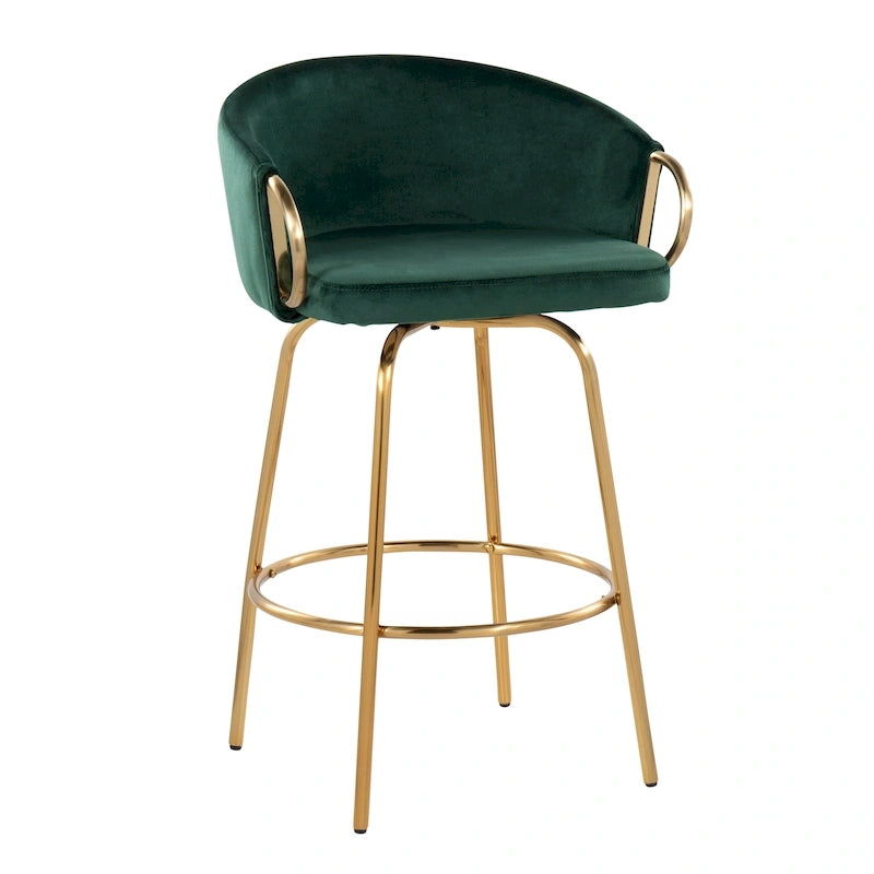 Tabouret de comptoir fixe Silver Orchid Battista 26" doré avec repose-pieds rond doré (ensemble de 2)