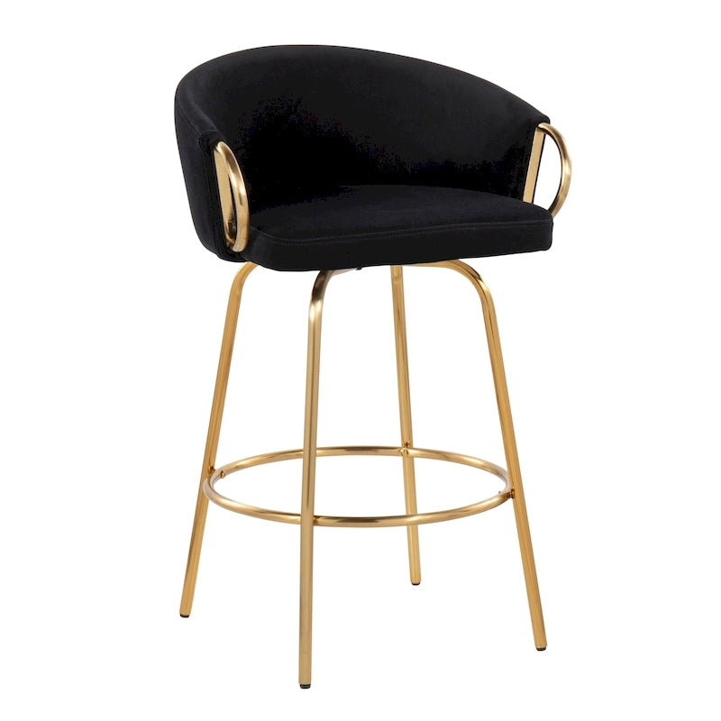 Silver Orchid Battista 26 Fixed-Height Gold Counter Stool with Round Gold Footrest (Set of 2)