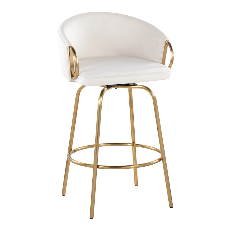 Silver Orchid Battista 26 Fixed-Height Gold Counter Stool with Round Gold Footrest (Set of 2)