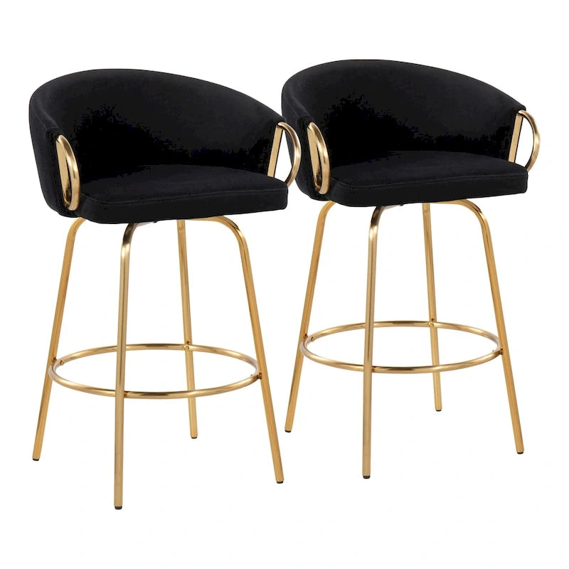 Tabouret de comptoir fixe Silver Orchid Battista 26" doré avec repose-pieds rond doré (ensemble de 2)