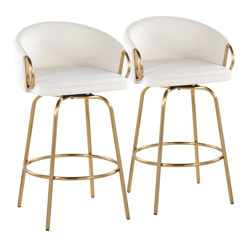 Silver Orchid Battista 26 Fixed-Height Gold Counter Stool with Round Gold Footrest (Set of 2)