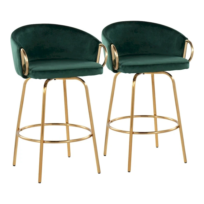 Tabouret de comptoir fixe Silver Orchid Battista 26" doré avec repose-pieds rond doré (ensemble de 2)