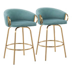 Silver Orchid Battista 26 Fixed-Height Gold Counter Stool with Round Gold Footrest (Set of 2)