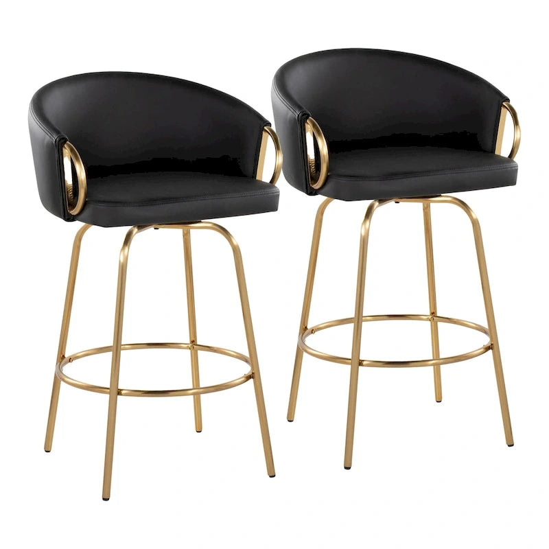 Silver Orchid Battista 26 Fixed-Height Gold Counter Stool with Round Gold Footrest (Set of 2)