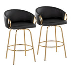 Silver Orchid Battista 26 Fixed-Height Gold Counter Stool with Round Gold Footrest (Set of 2)