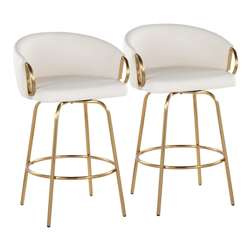Silver Orchid Battista 26 Fixed-Height Gold Counter Stool with Round Gold Footrest (Set of 2)
