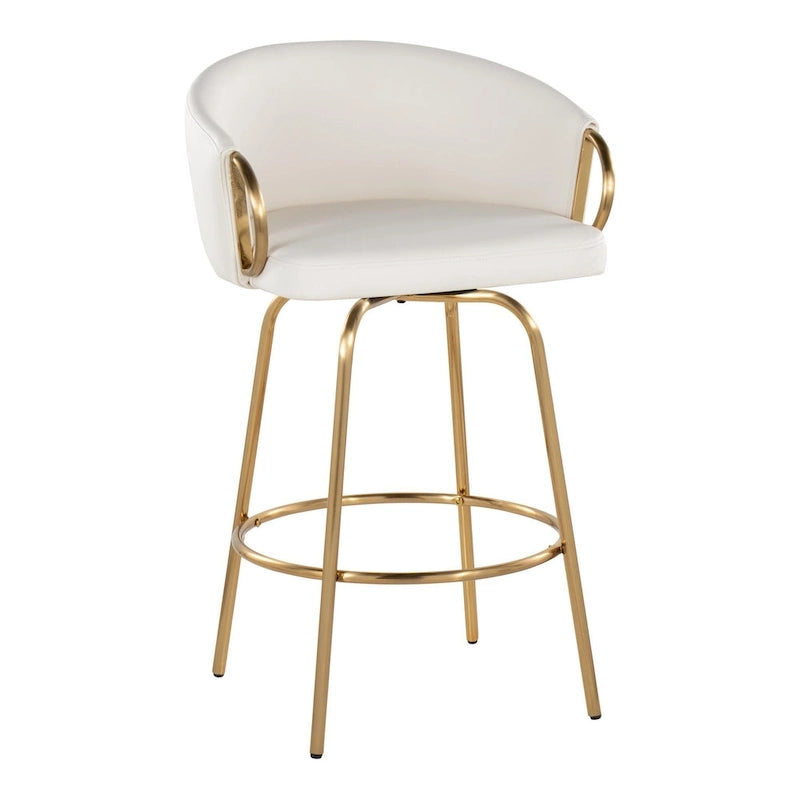 Silver Orchid Battista 26 Fixed-Height Gold Counter Stool with Round Gold Footrest (Set of 2)
