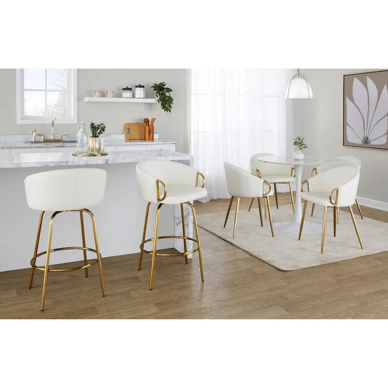 Silver Orchid Battista 26 Fixed-Height Gold Counter Stool with Round Gold Footrest (Set of 2)