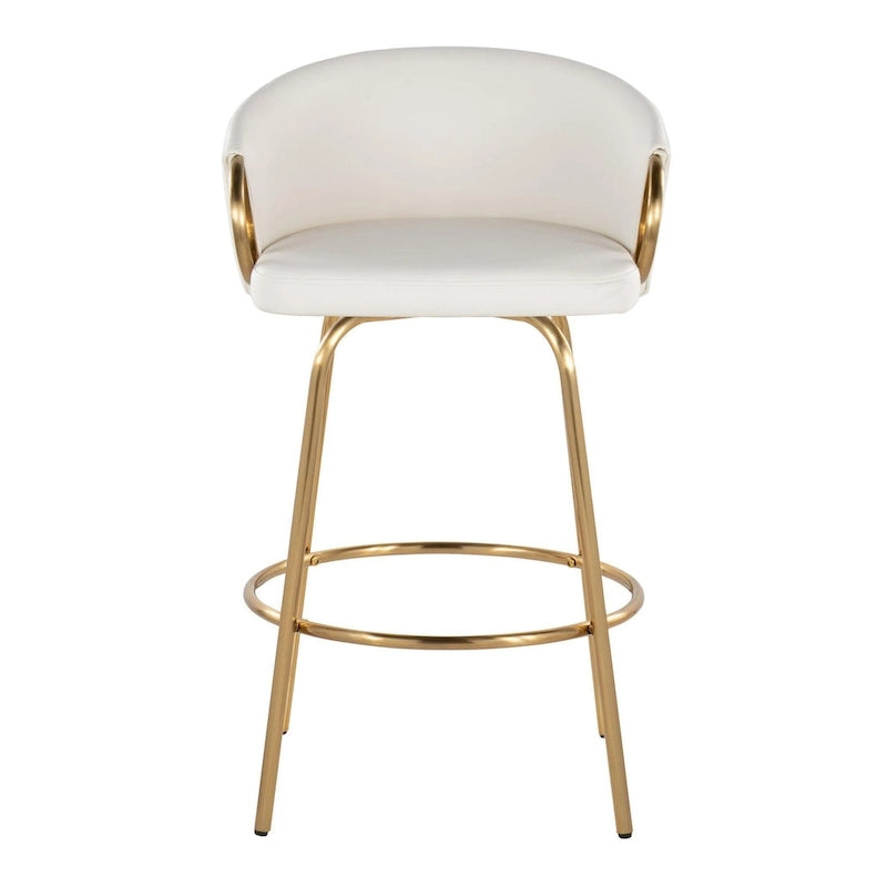 Silver Orchid Battista 26 Fixed-Height Gold Counter Stool with Round Gold Footrest (Set of 2)