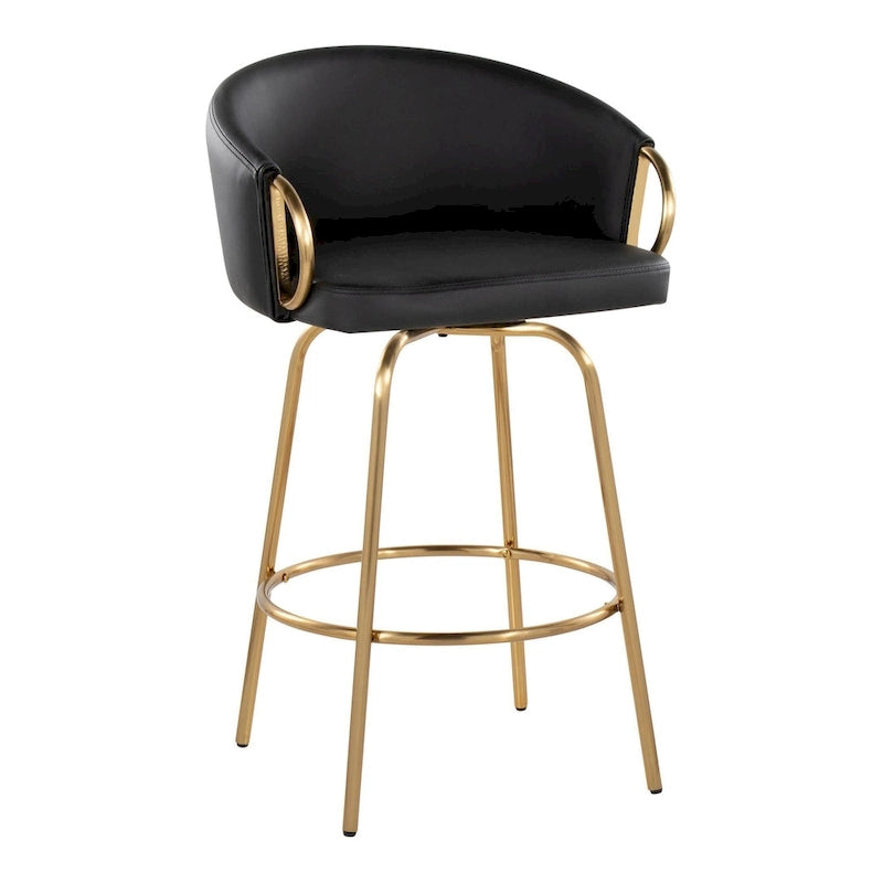 Silver Orchid Battista 26 Fixed-Height Gold Counter Stool with Round Gold Footrest (Set of 2)