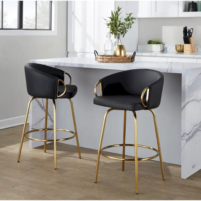 Silver Orchid Battista 26 Fixed-Height Gold Counter Stool with Round Gold Footrest (Set of 2)