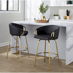Silver Orchid Battista 26 Fixed-Height Gold Counter Stool with Round Gold Footrest (Set of 2)