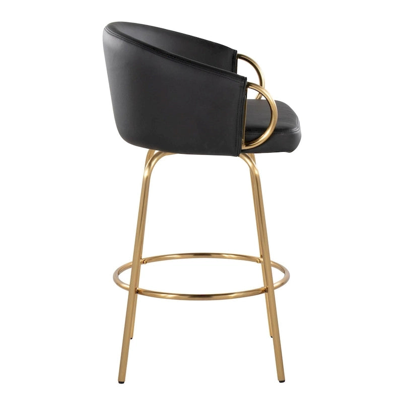 Silver Orchid Battista 26 Fixed-Height Gold Counter Stool with Round Gold Footrest (Set of 2)