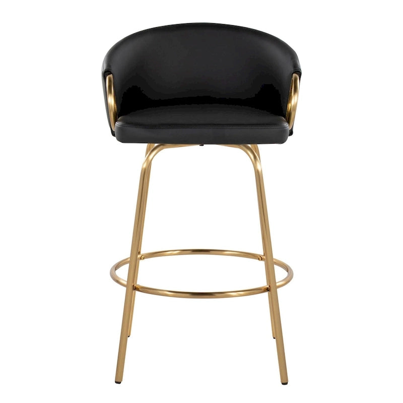 Silver Orchid Battista 26 Fixed-Height Gold Counter Stool with Round Gold Footrest (Set of 2)