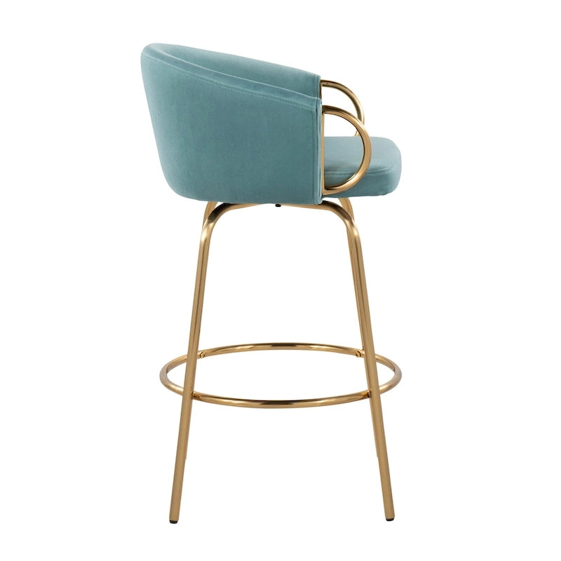 Silver Orchid Battista 26 Fixed-Height Gold Counter Stool with Round Gold Footrest (Set of 2)