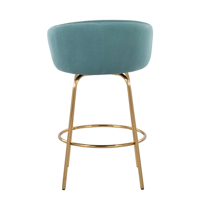Silver Orchid Battista 26 Fixed-Height Gold Counter Stool with Round Gold Footrest (Set of 2)