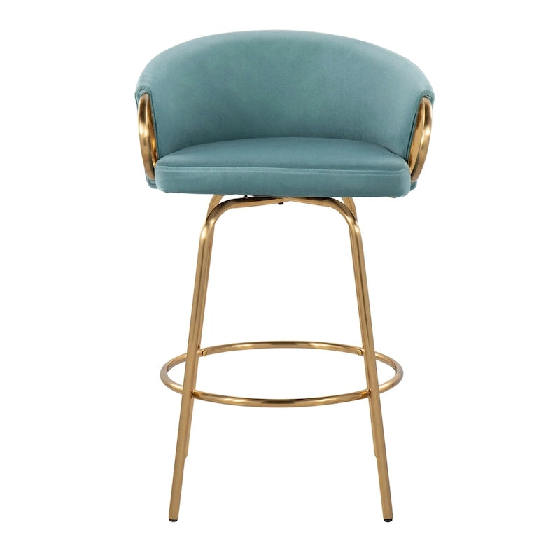 Silver Orchid Battista 26 Fixed-Height Gold Counter Stool with Round Gold Footrest (Set of 2)