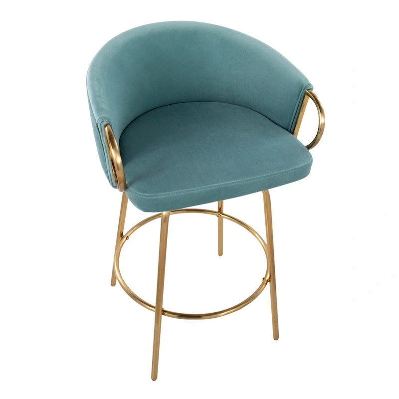 Silver Orchid Battista 26 Fixed-Height Gold Counter Stool with Round Gold Footrest (Set of 2)