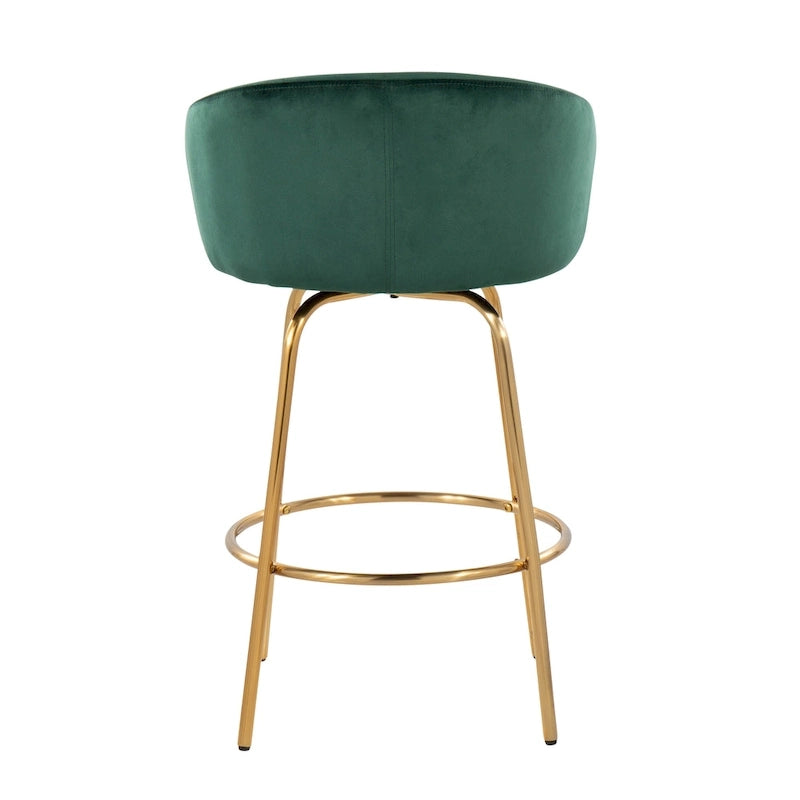 Silver Orchid Battista 26 Fixed-Height Gold Counter Stool with Round Gold Footrest (Set of 2)