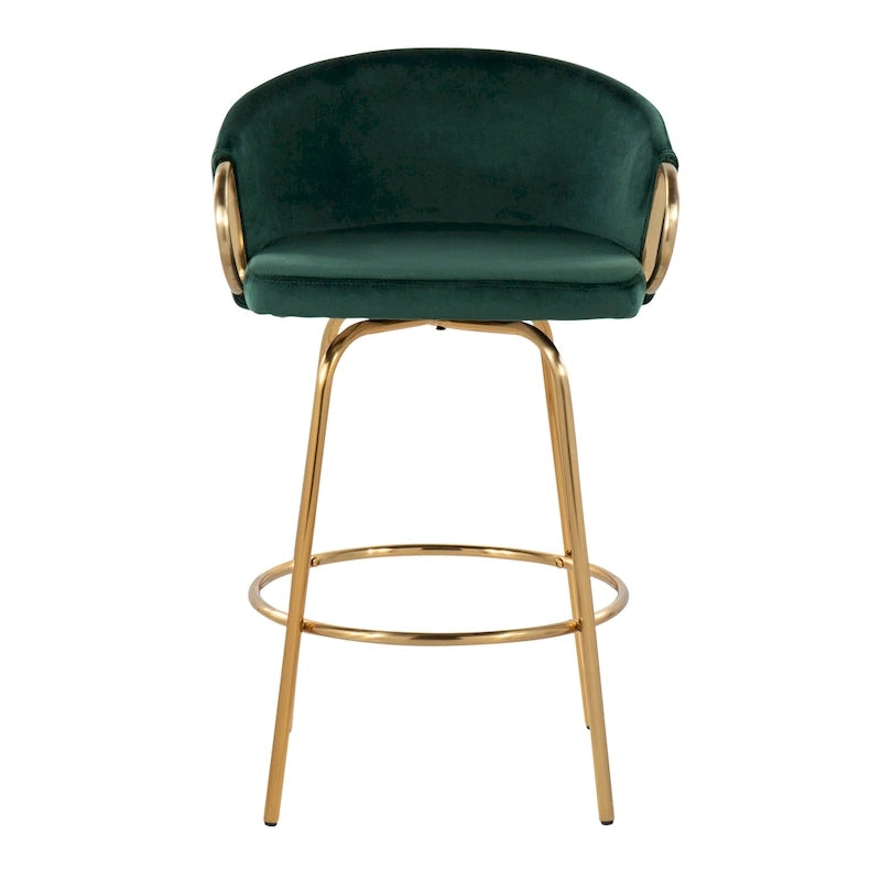 Silver Orchid Battista 26 Fixed-Height Gold Counter Stool with Round Gold Footrest (Set of 2)