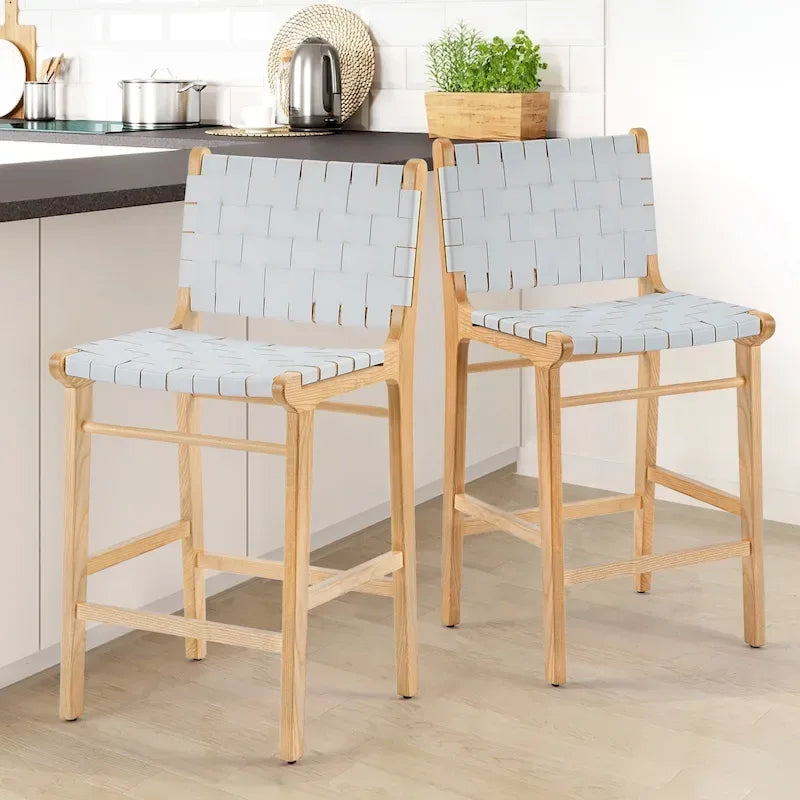 Tabourets de bar en cuir tressé, hauteur comptoir, entièrement assemblés - 18,9L x 18,9P x 38,2H