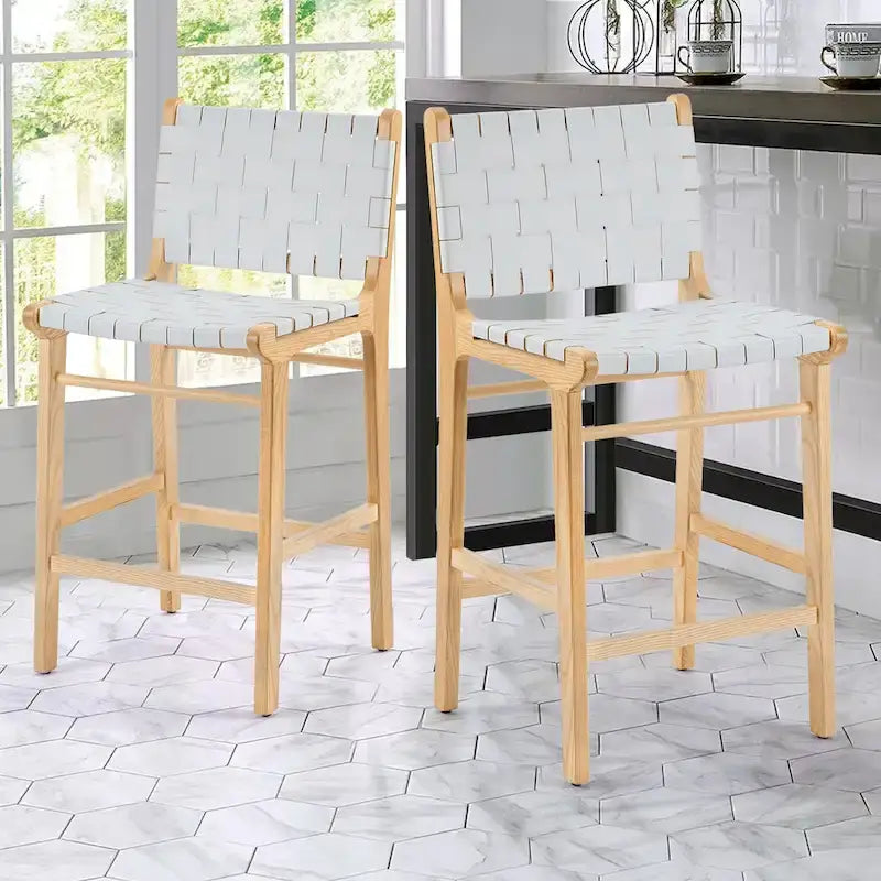 Tabourets de bar en cuir tressé, hauteur comptoir, entièrement assemblés - 18,9L x 18,9P x 38,2H