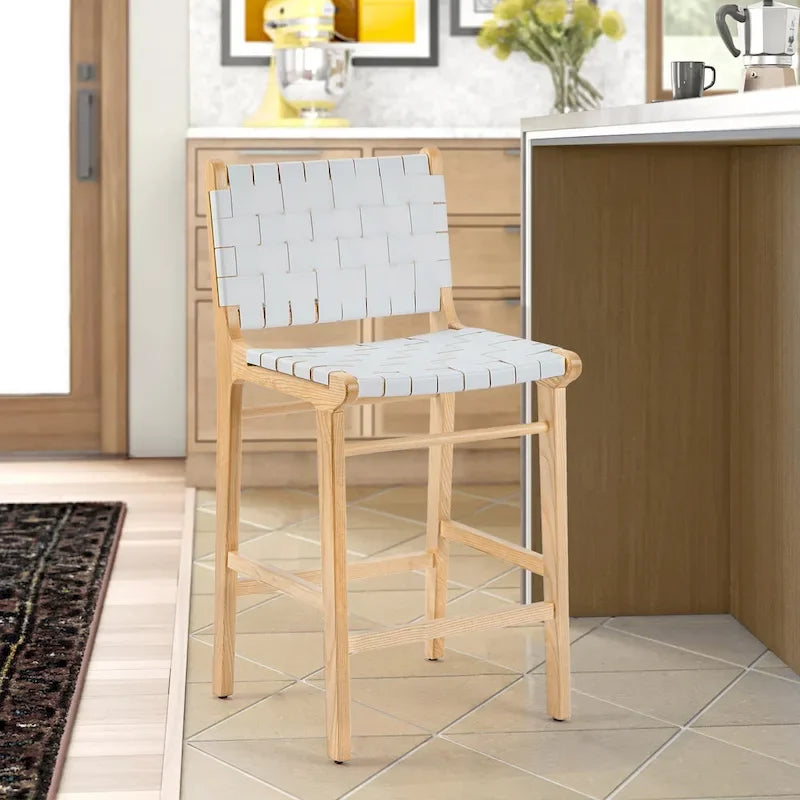 Tabourets de bar en cuir tressé, hauteur comptoir, entièrement assemblés - 18,9L x 18,9P x 38,2H
