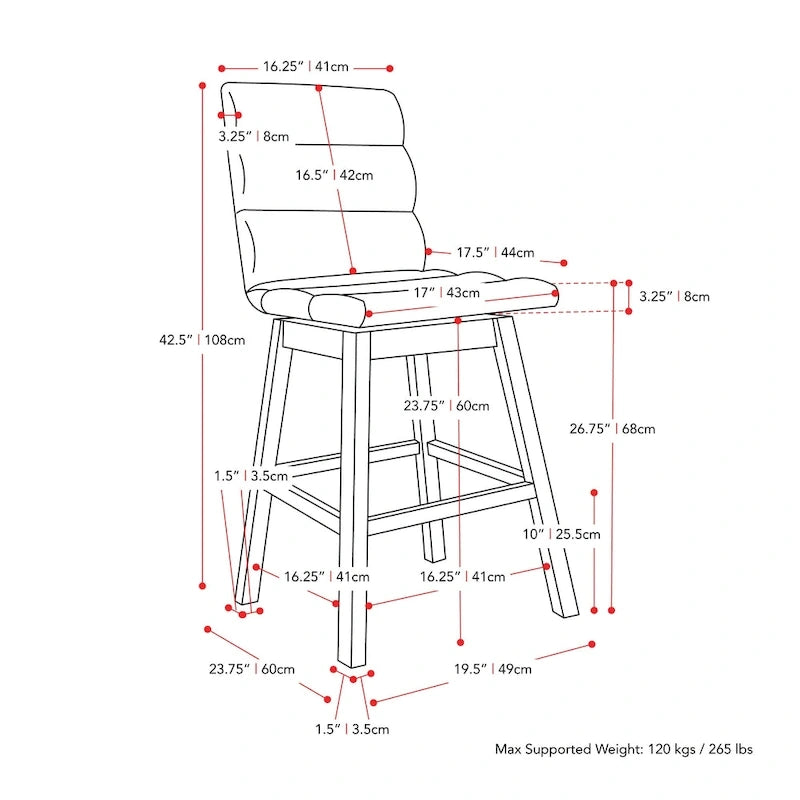Tabourets de bar rembourrés Lilibet hauteur comptoir, lot de 2