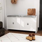 35.8W White Storage Bench with Drawers and Padded Seat Cushion