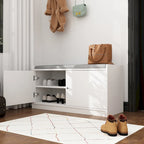 35.8W White Storage Bench with Drawers and Padded Seat Cushion
